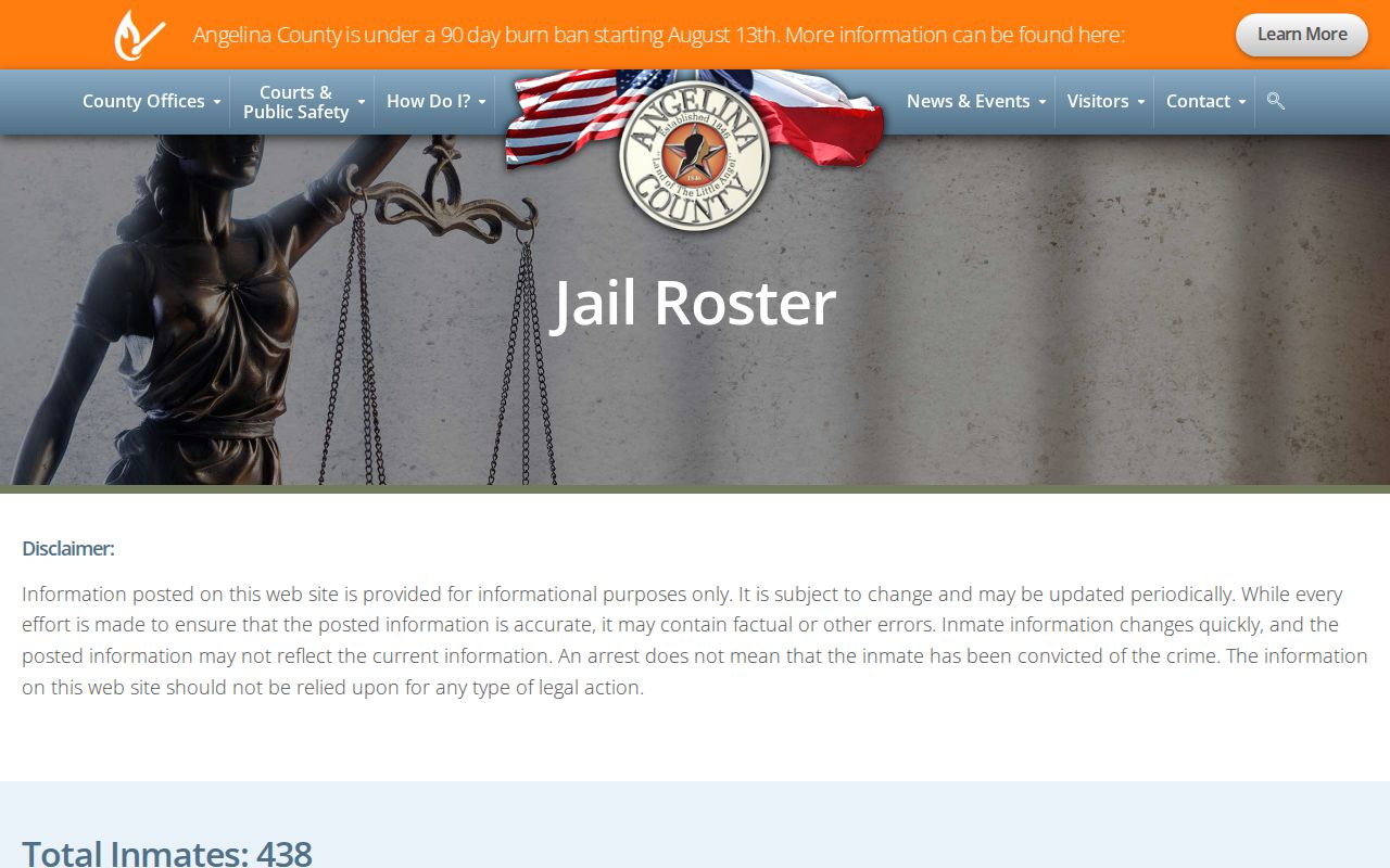 Angelina County jail roster booking-date table