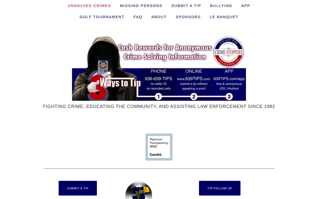 Angelina County Crime Stoppers anonymous warrant-tip resource